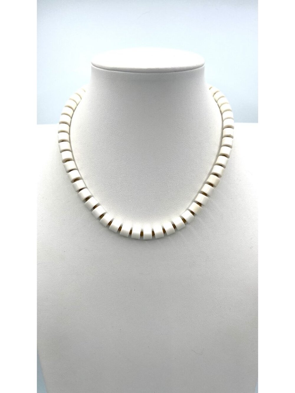 Trifari White Beaded Necklace Gold Tone Spacer Adjustable Signed Vintage Style